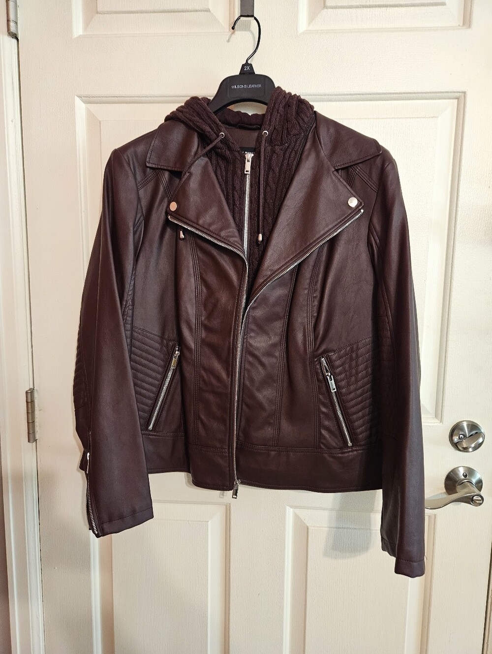 Black Rivet faux leather moto jacket Maroon Color
